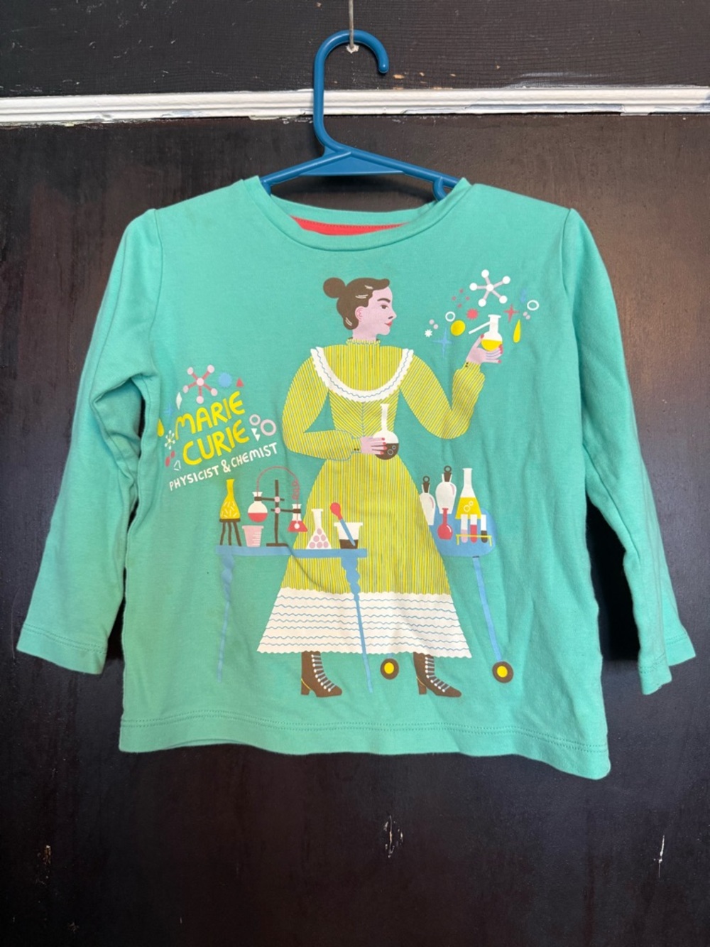 Piccolina 3T Kids' Long-Sleeve Green Marie Curie Science Graphic Longsleeve Tee